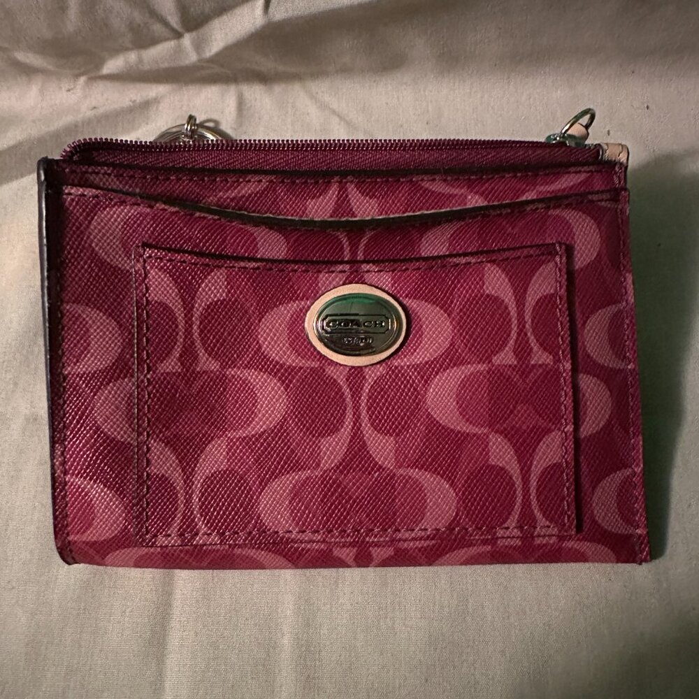 Coach Peyton Dream C Signature Dark Pink Medium Skinny Key Ring Wallet F50525